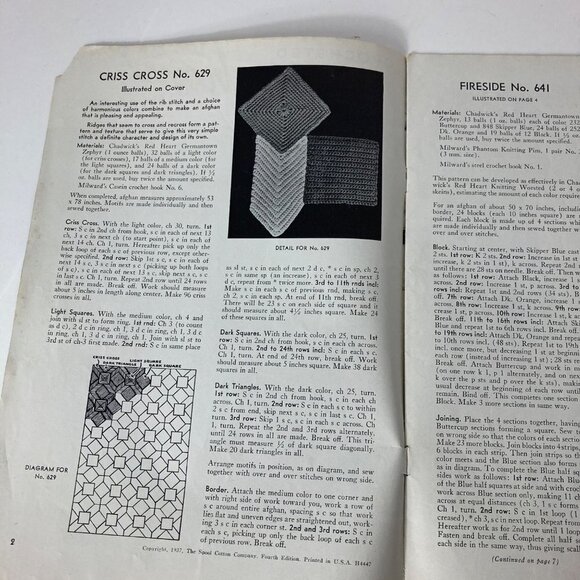Vintage 1937 Crocheted Knitted Afghans Instruction Booklet Book 100 - Picture 4 of 7